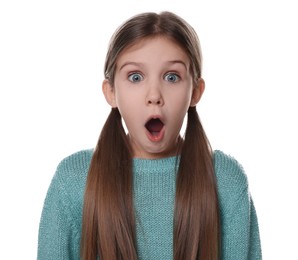 Portrait of surprised girl on white background