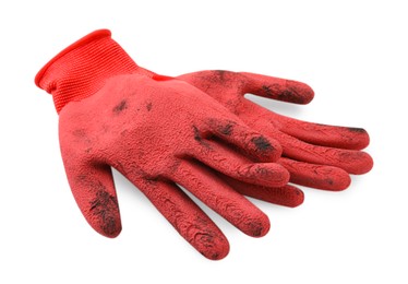 Pair of red gardening gloves isolated on white