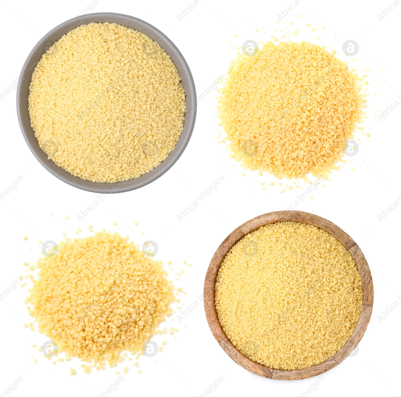 Image of Raw couscous isolated on white, top view