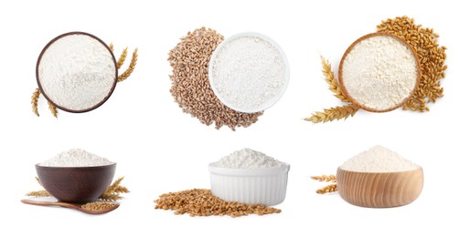 Image of Set with wheat flour on white background. Banner design