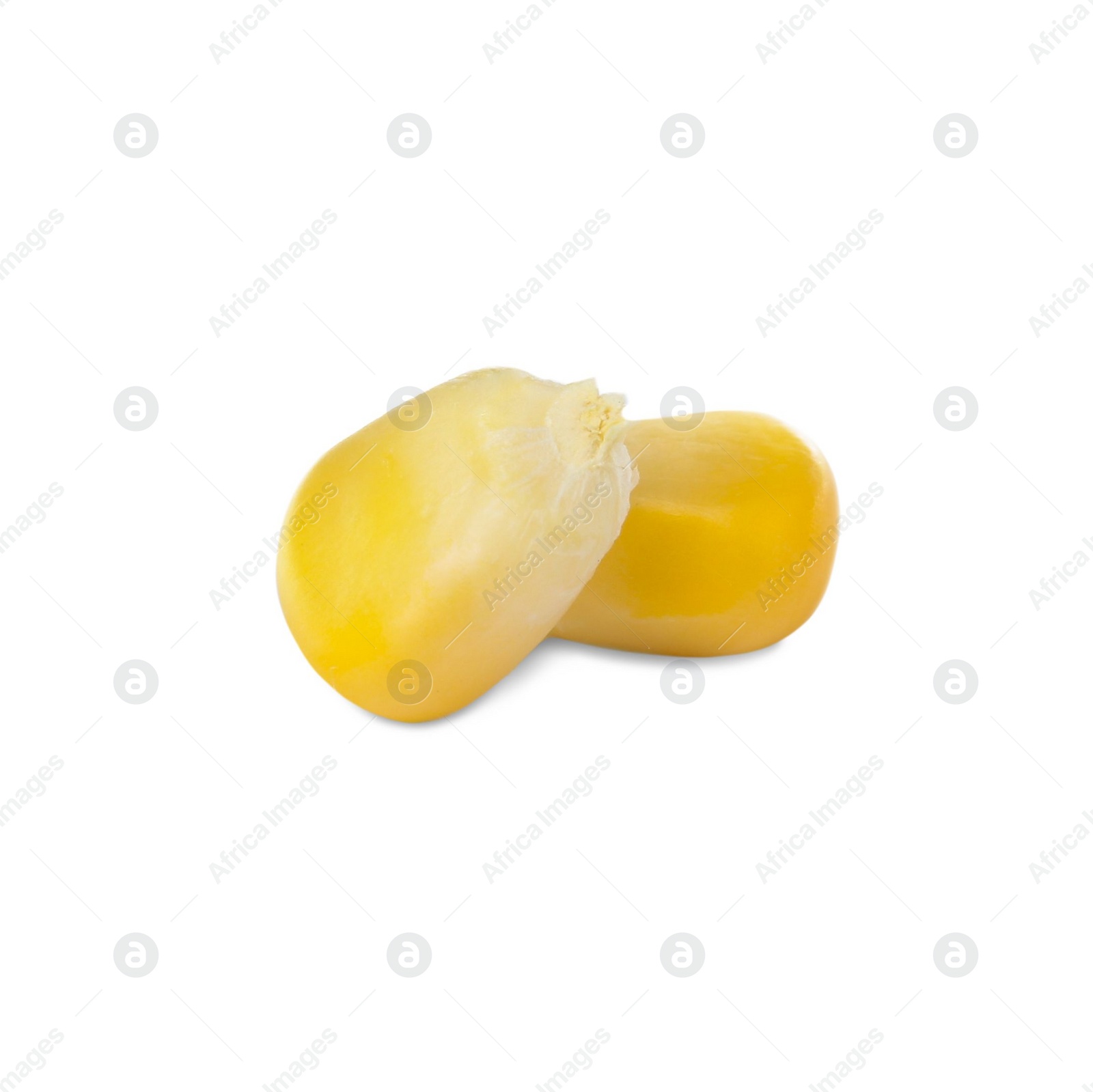 Photo of Tasty fresh corn kernels on white background