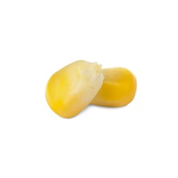 Photo of Tasty fresh corn kernels on white background