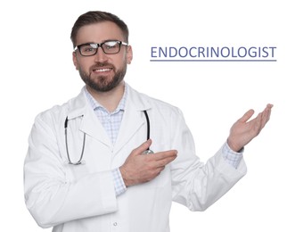 Image of Endocrinologist in glasses with stethoscope on white background