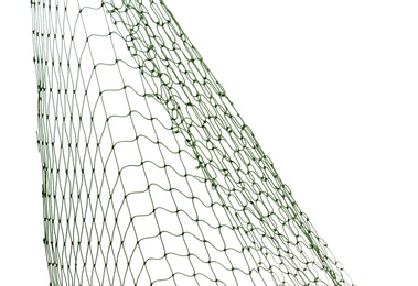 Photo of Fishing net on white background, closeup view