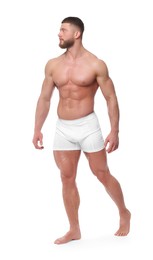 Photo of Young man is stylish underwear on white background