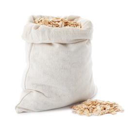 Photo of Cotton eco bag with oat flakes isolated on white