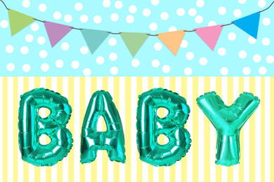 Festive balloons and decoration for baby shower party
