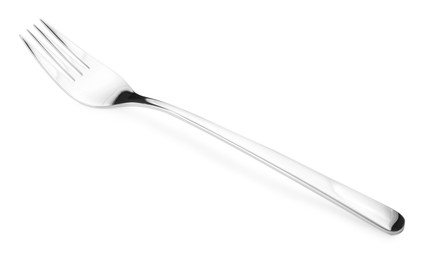 One shiny silver fork isolated on white