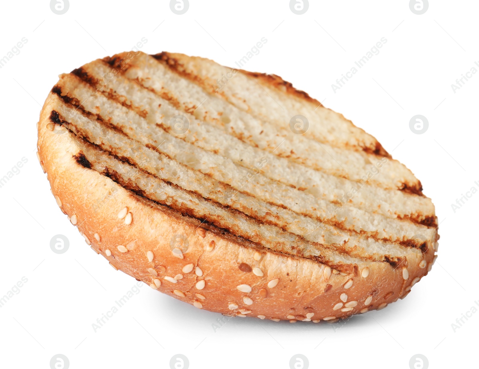 Photo of Half of grilled burger bun isolated on white