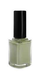 Green nail polish in bottle isolated on white