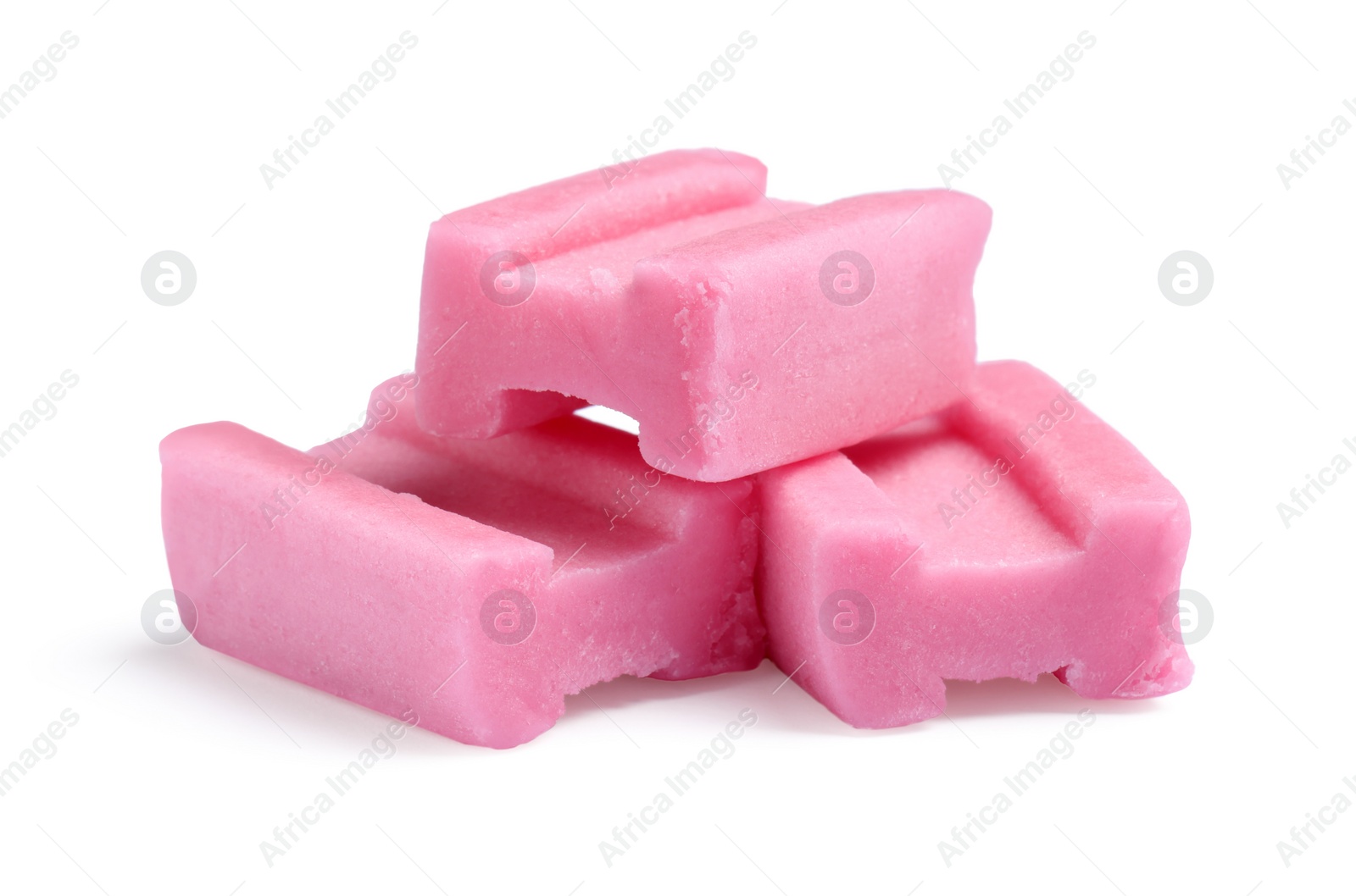 Photo of Tasty pink bubble gums isolated on white