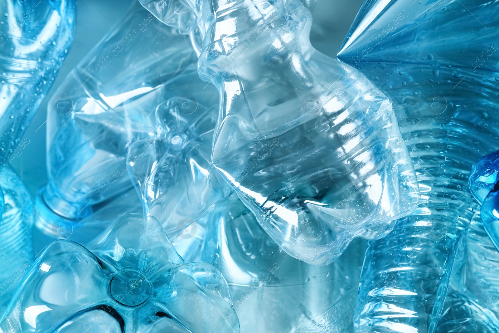 Photo of Many plastic bottles as background, closeup. Recycle concept