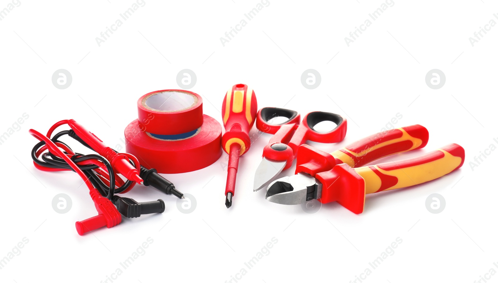 Photo of Set of electrician's tools on white background