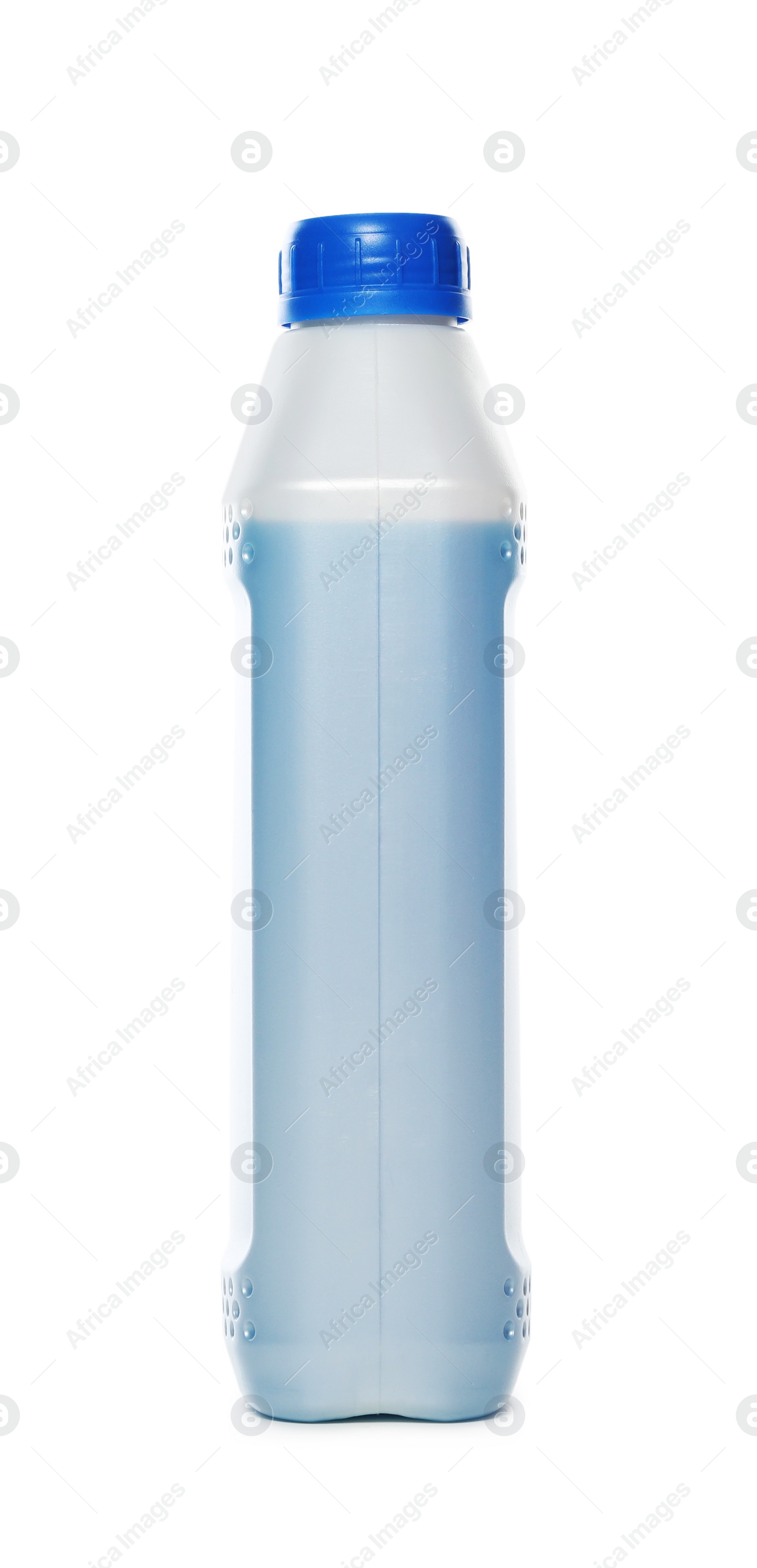 Photo of Antifreeze in plastic bottle isolated on white