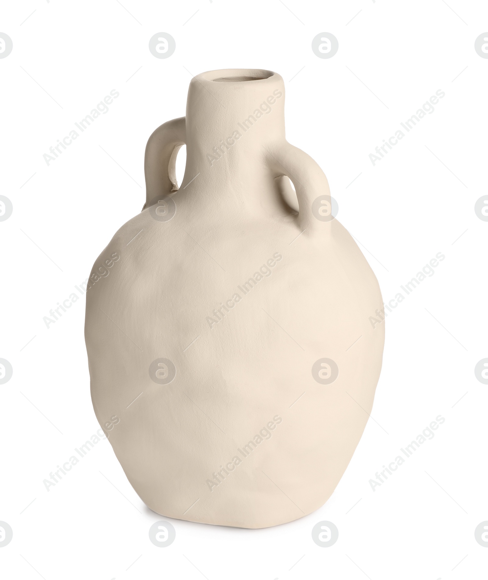 Photo of Clay flagon with handles isolated on white