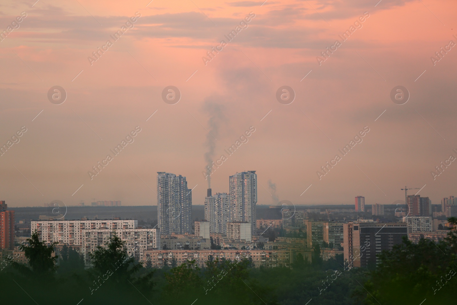 Photo of KYIV, UKRAINE - MAY 23, 2019: City district with modern buildings in evening