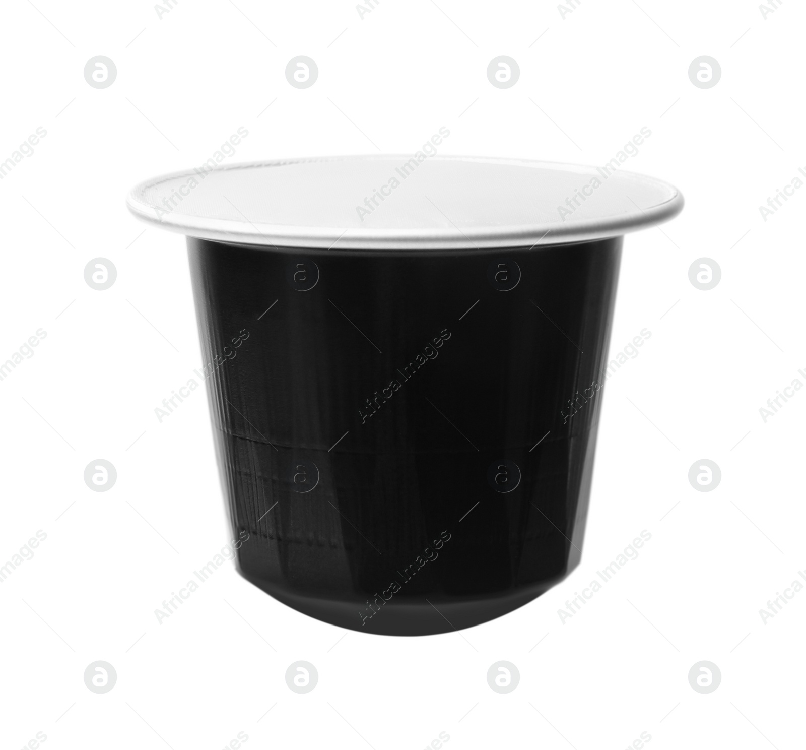 Photo of One plastic coffee capsule isolated on white