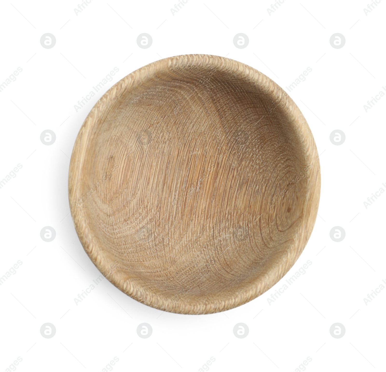 Photo of Wooden bowl isolated on white. Cooking utensil