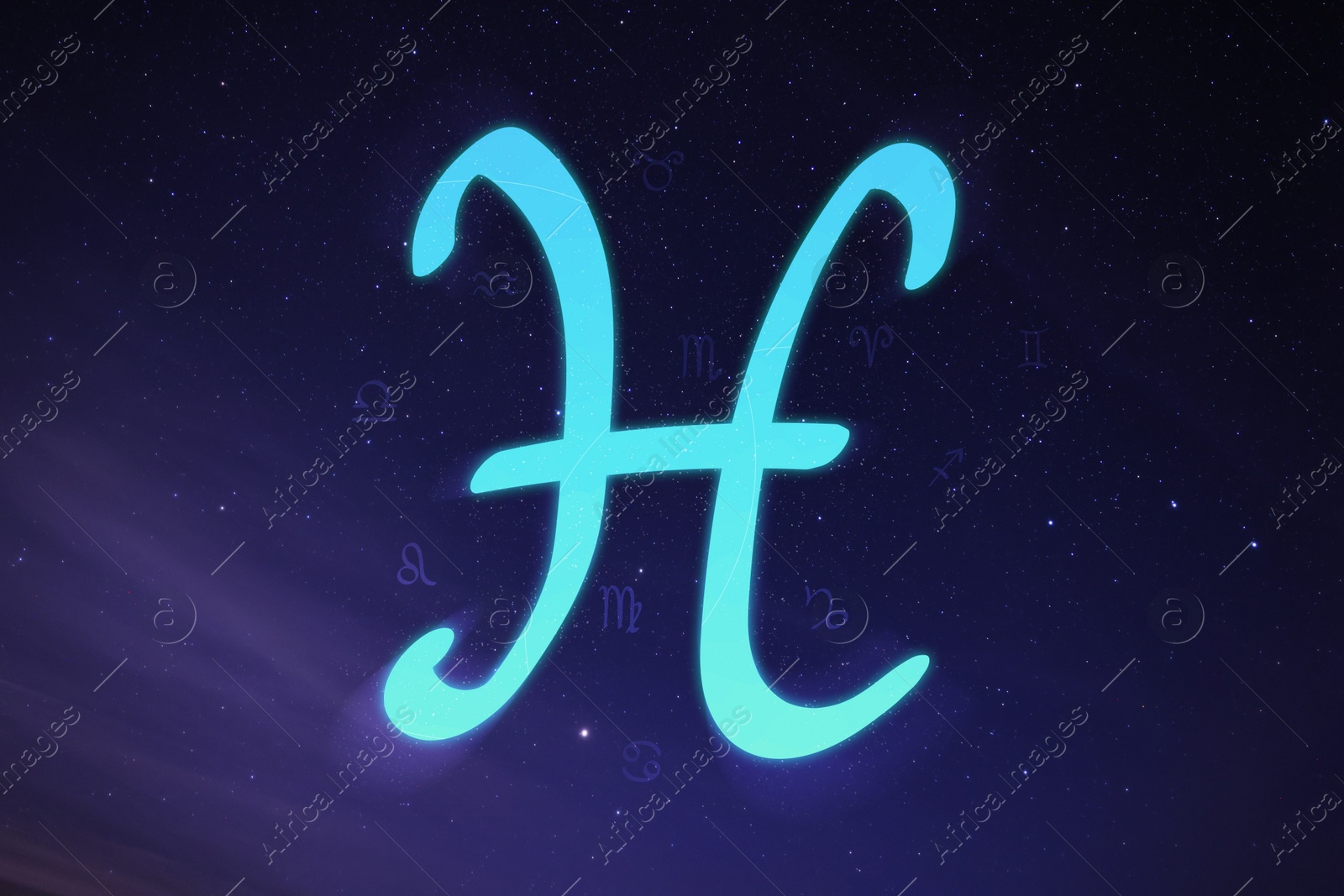 Illustration of Pisces astrological sign in night sky with beautiful sky