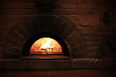 Traditional brick oven for baking pizza indoors