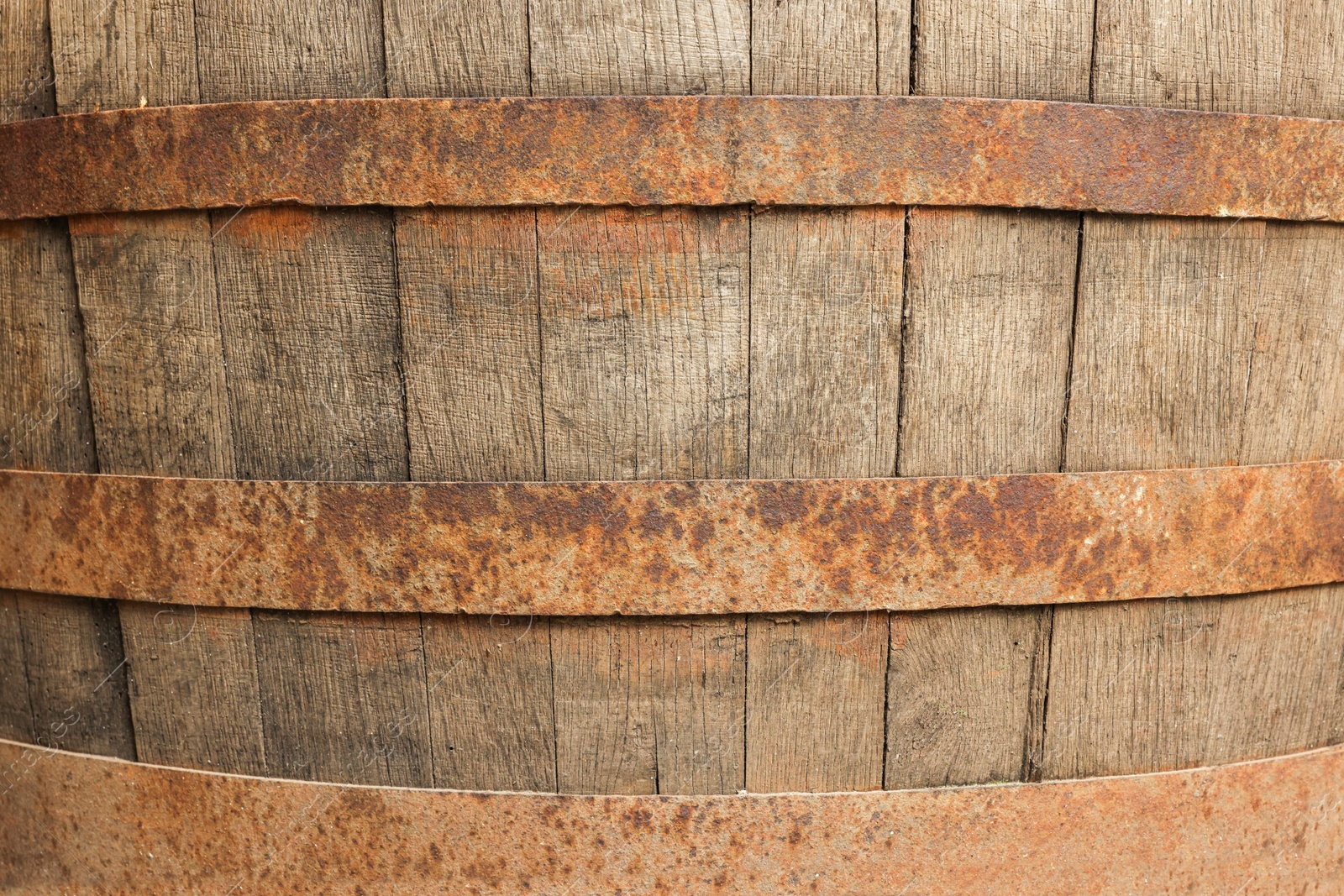 Photo of Traditional wooden barrel as background, closeup. Wine making