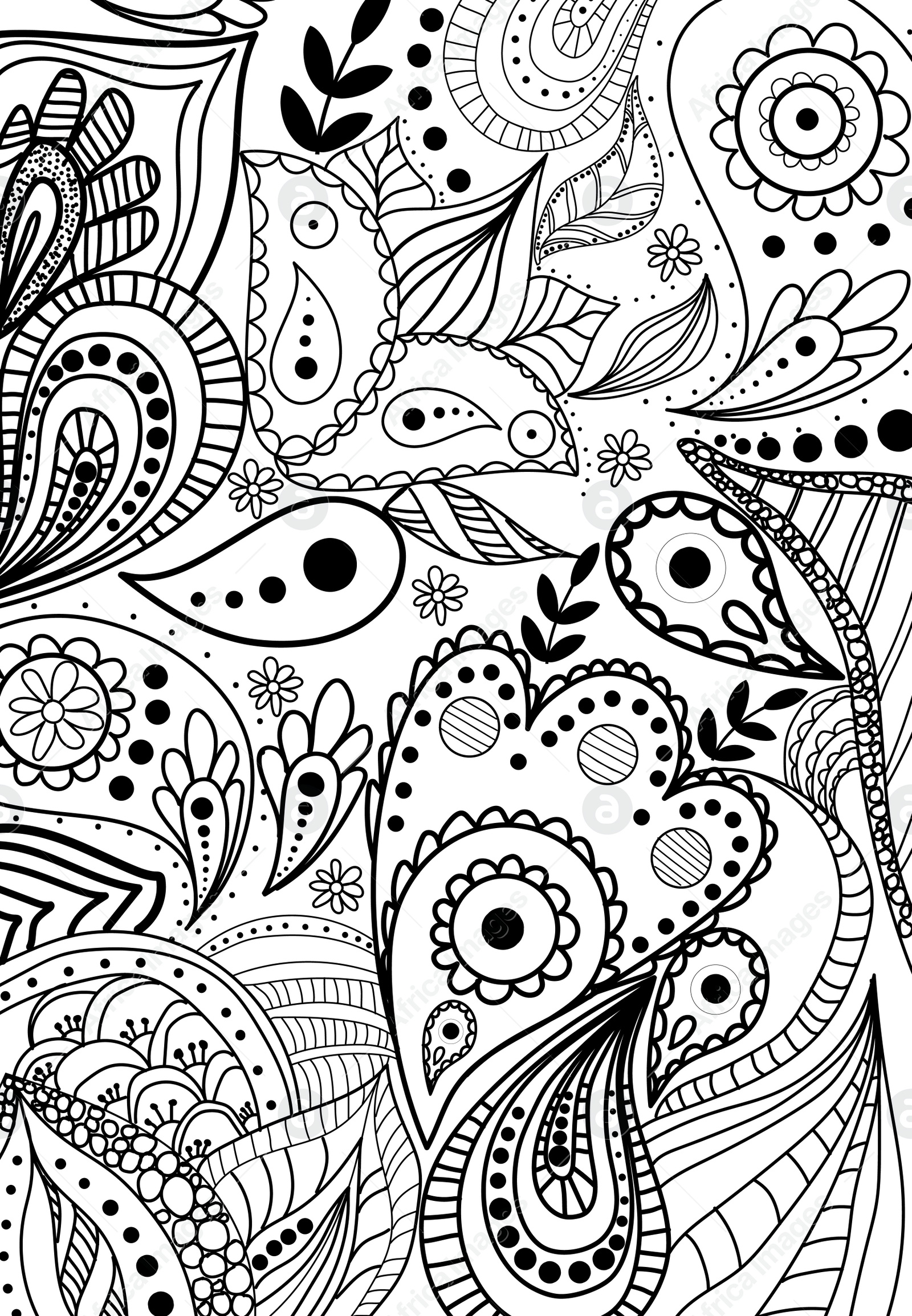 Image of Abstract ornaments on white background, illustration. Coloring page
