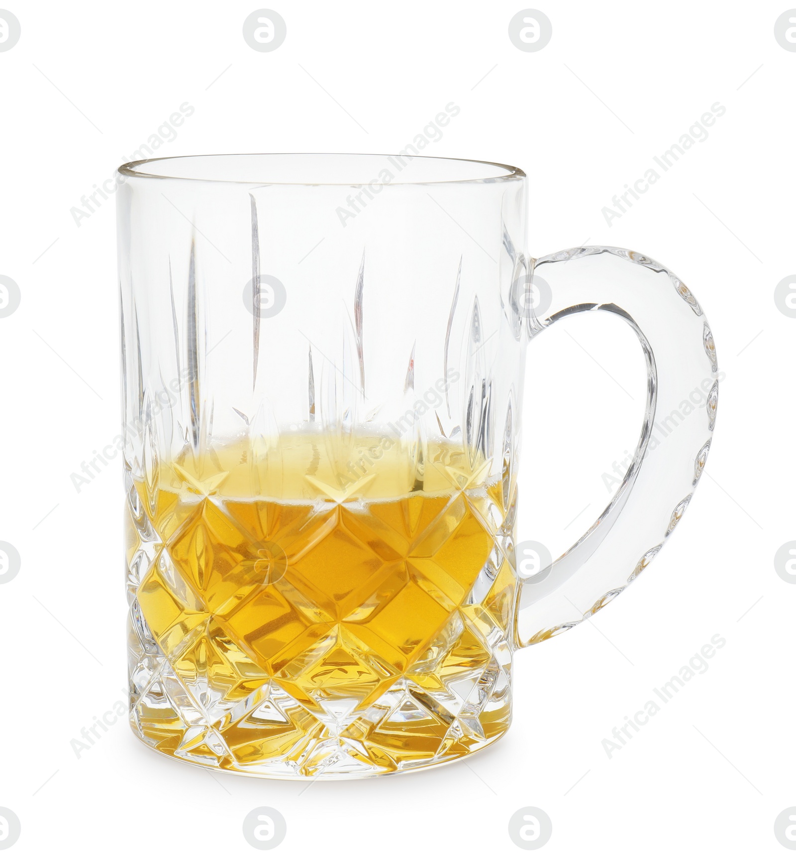 Photo of Half full mug of beer isolated on white