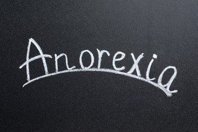 Photo of Word Anorexia written with white chalk on blackboard
