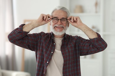 Portrait of happy grandpa with glasses indoors