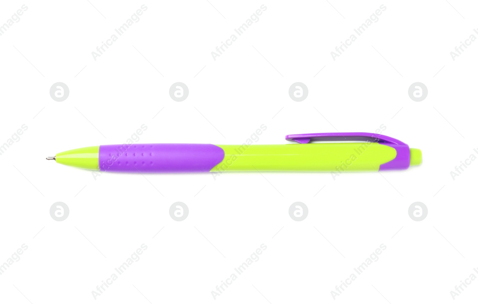 Photo of Retractable pen on white background. School stationery