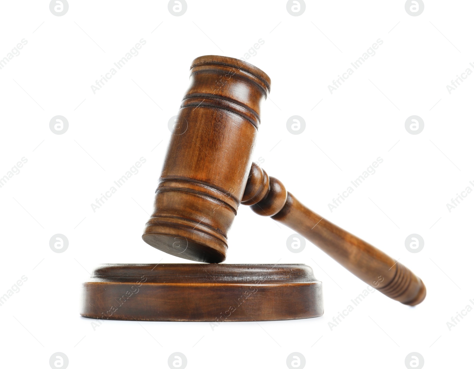 Photo of Wooden gavel on white background. Law concept