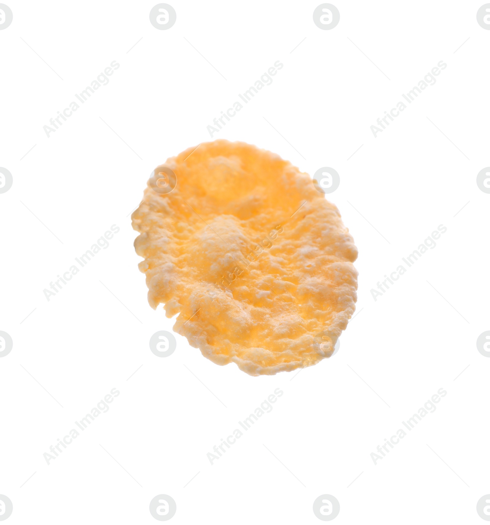 Photo of One tasty crispy corn flake isolated on white