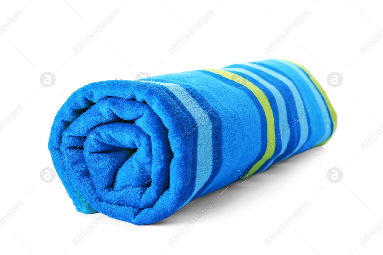 Photo of Bright towel on white background. Beach object