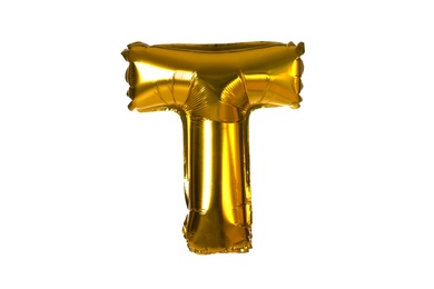 Photo of Golden letter T balloon on white background