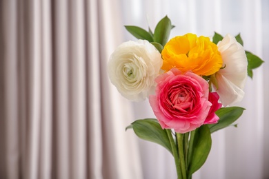 Photo of Beautiful ranunculus flowers on blurred background