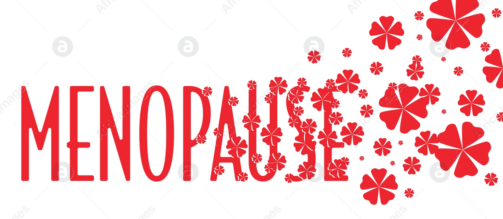 Illustration of Women's health changes. Word Menopause and flowers on white background, banner design