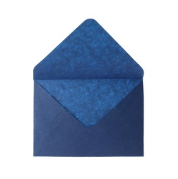 Blue paper envelope isolated on white. Mail service