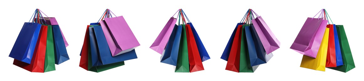 Image of Colorful shopping bags isolated on white, set