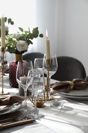 Festive table setting with beautiful decor indoors