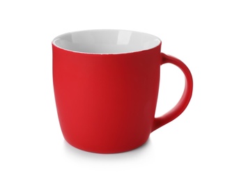 Photo of Red ceramic cup isolated on white