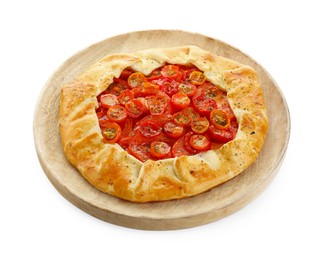 Tasty tomato galette (Caprese galette) isolated on white