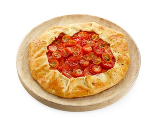 Photo of Tasty tomato galette (Caprese galette) isolated on white