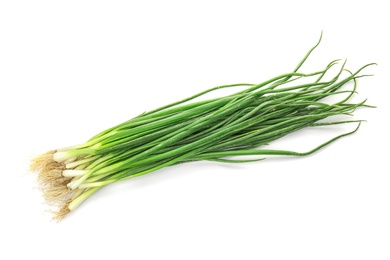 Fresh green onion on white background