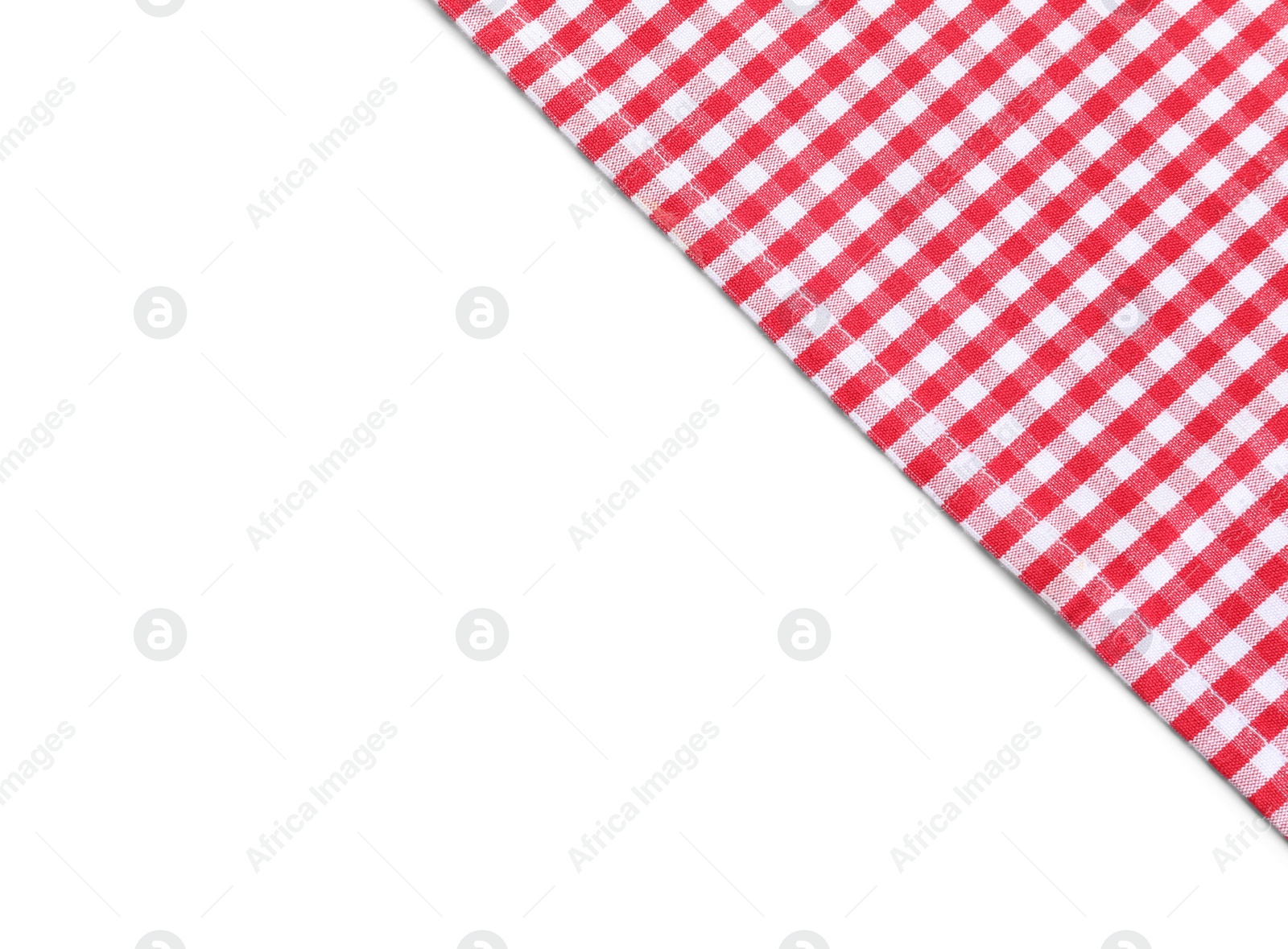 Photo of Classic red checkered tablecloth isolated on white, top view