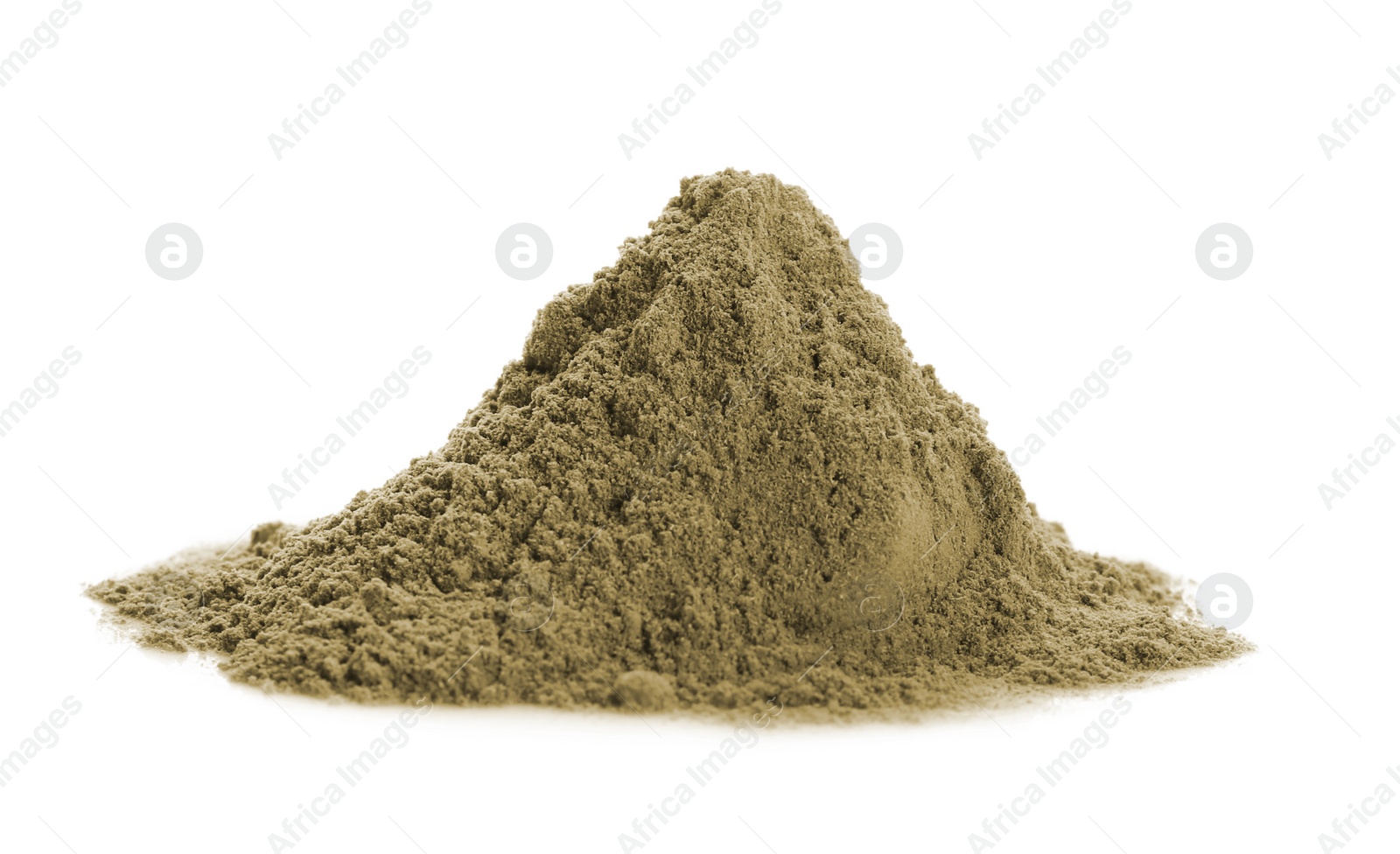 Photo of Heap of hemp protein powder on white background