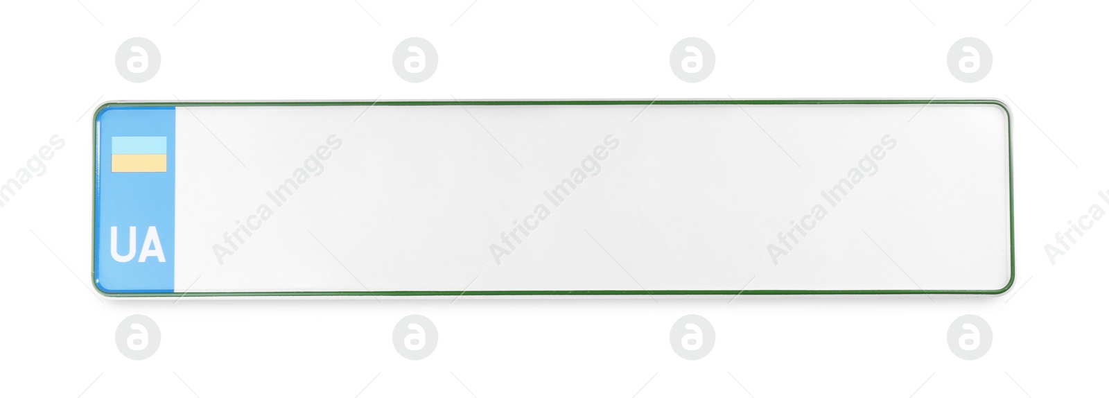 Photo of One vehicle registration plate isolated on white, top view