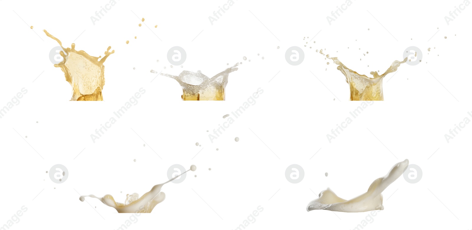 Image of Set with beer splashes on white background. Banner design