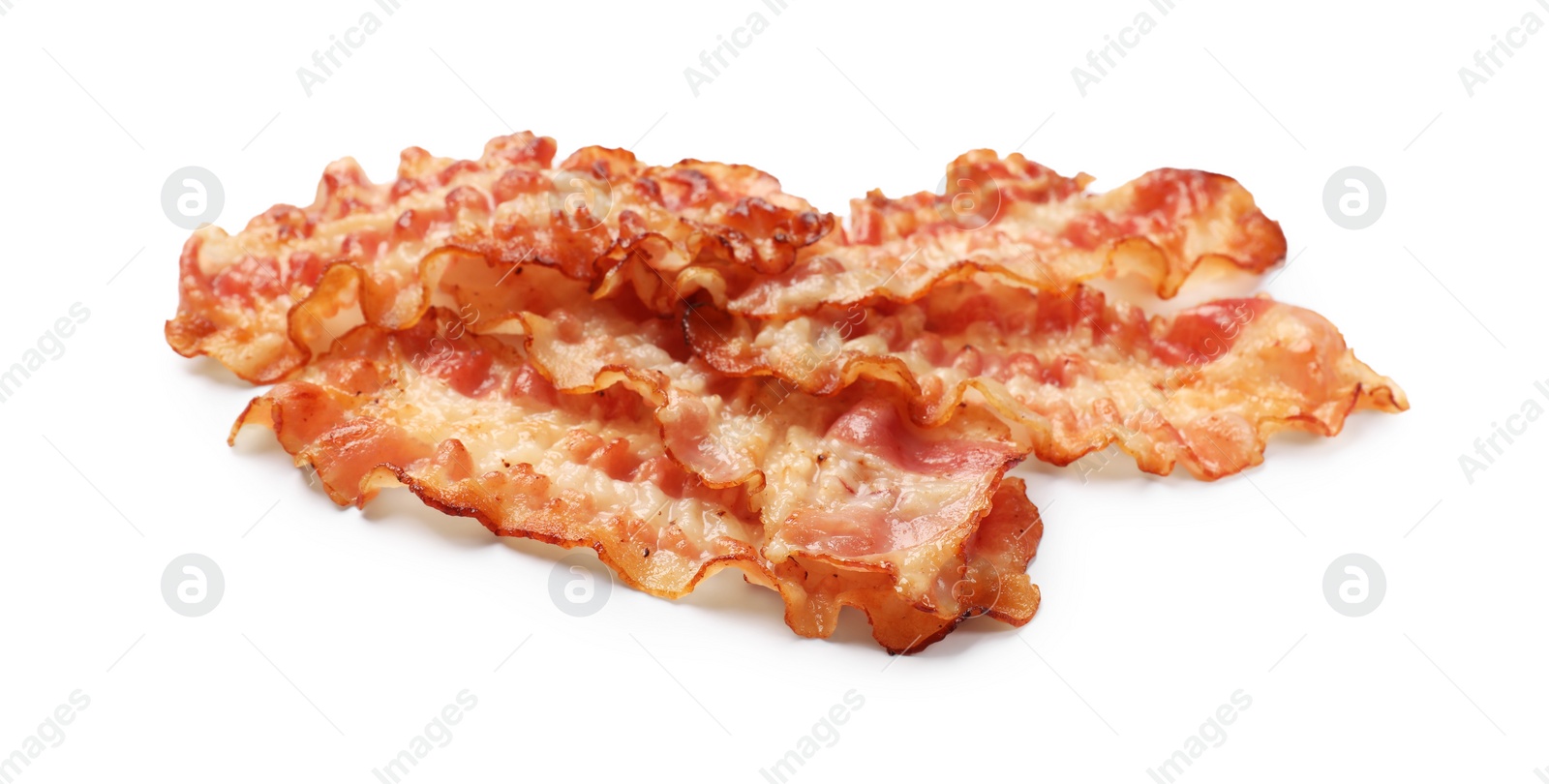 Photo of Delicious fried bacon slices isolated on white