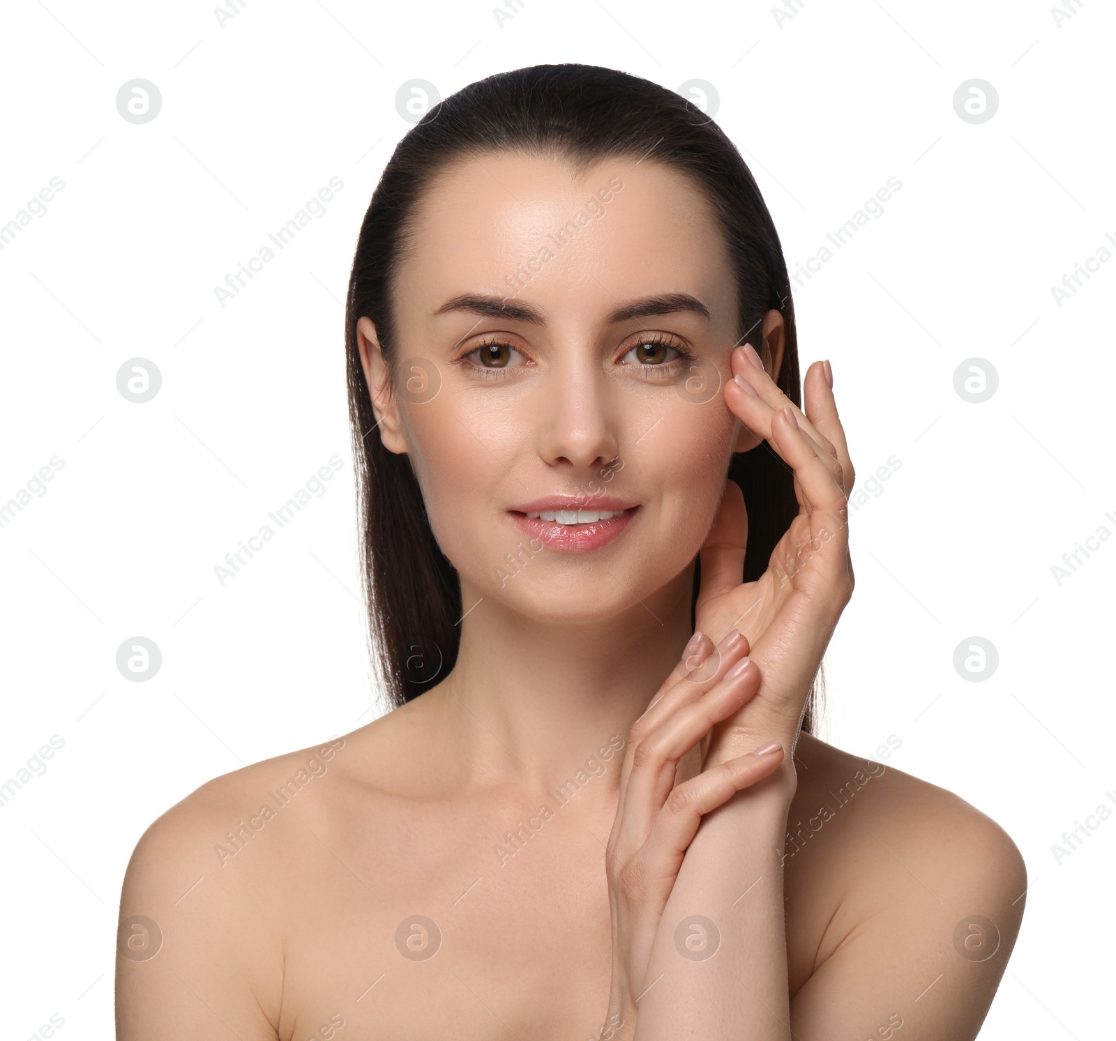 Photo of Portrait of beautiful young woman on white background