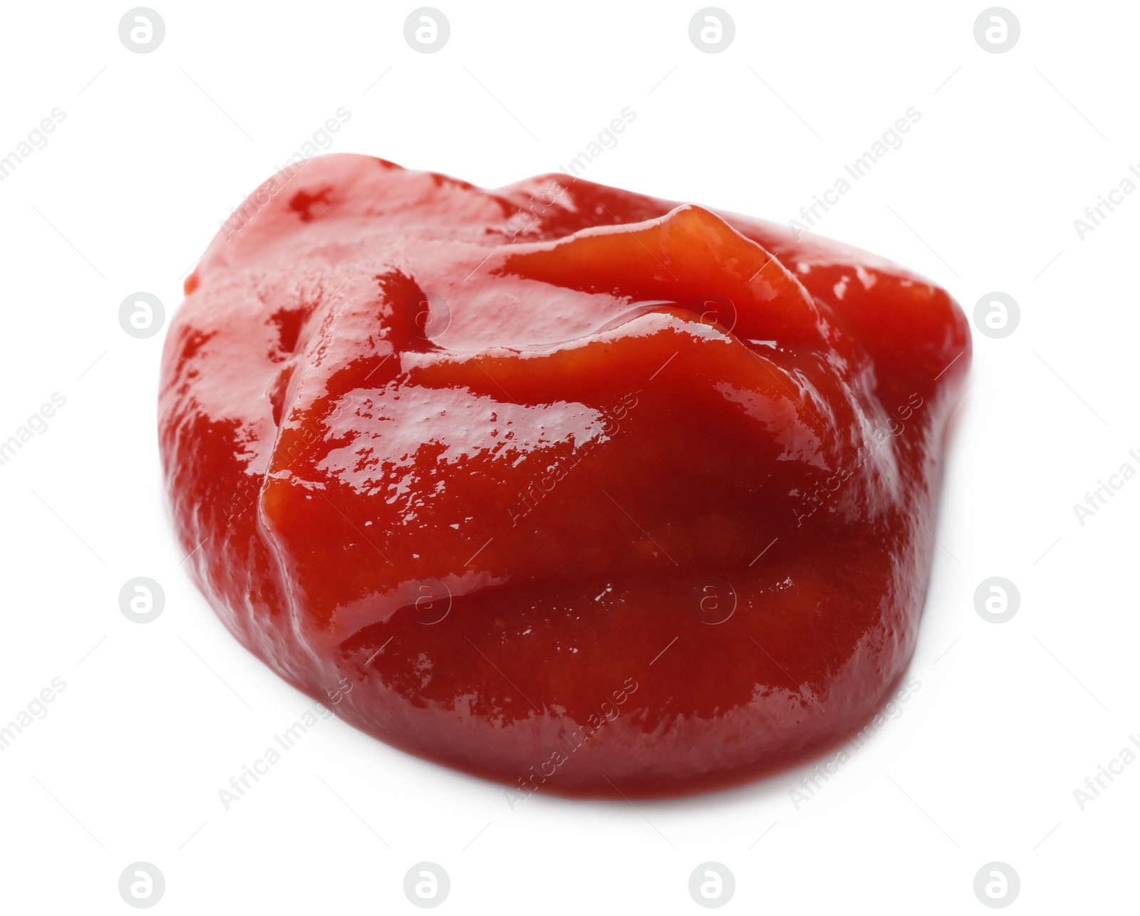 Photo of Fresh tasty red ketchup on white background, closeup